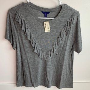 NWT Aeropostale Gray Ruffle Front Short Sleeve Shirt